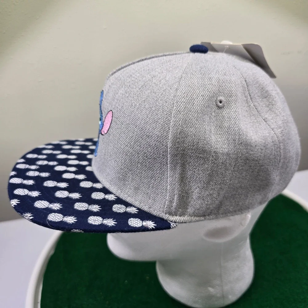 Disney Stitch Kids Snapback Hat Gray Pineapple Print Flat Bill Adjustable Cap